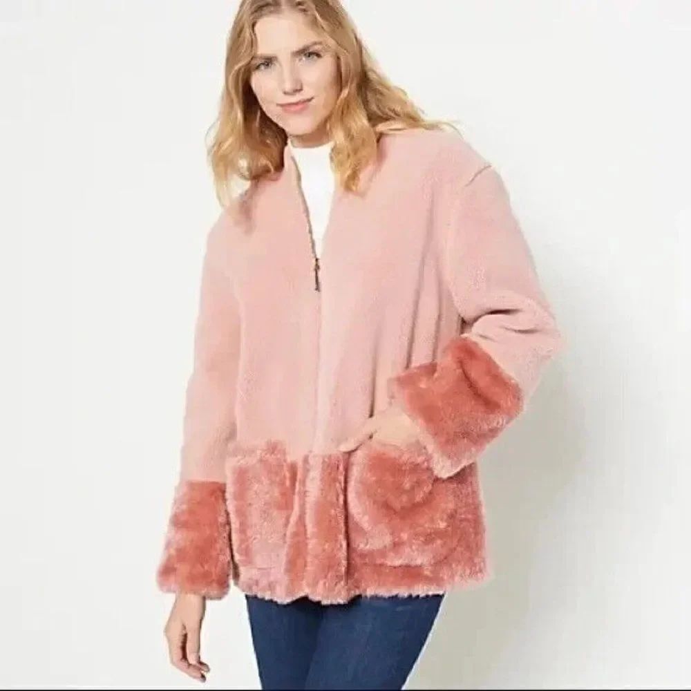 Koolaburra by UGG Women's Hooded Fuzzy Jacket Ice Rose Small NWOT